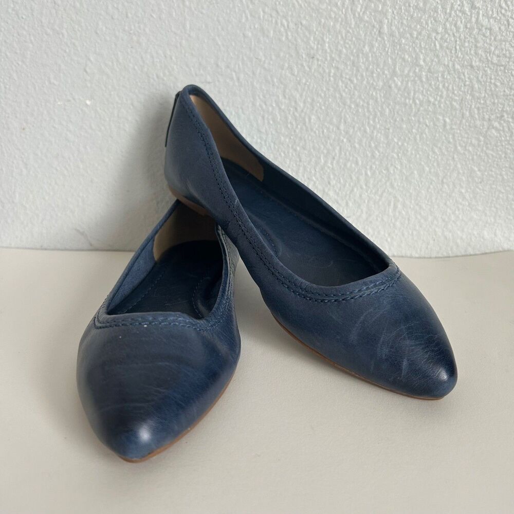 Frye Regina Ballet Flats Womens Size 6.5 Blue Leather Pointed Toe Slip On Shoes